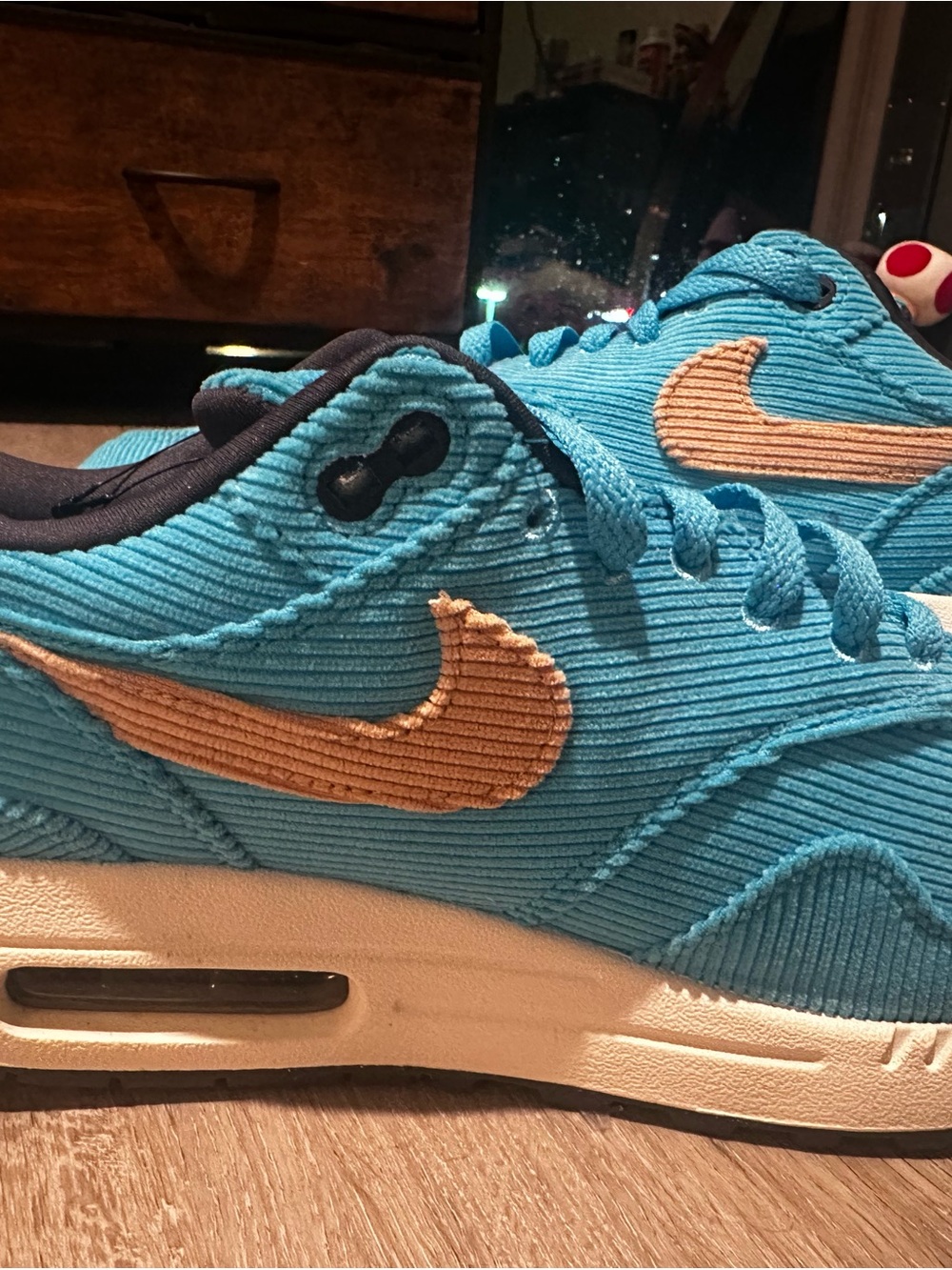 Nike  Blue Corduroy Sneakers with Tan Swoosh